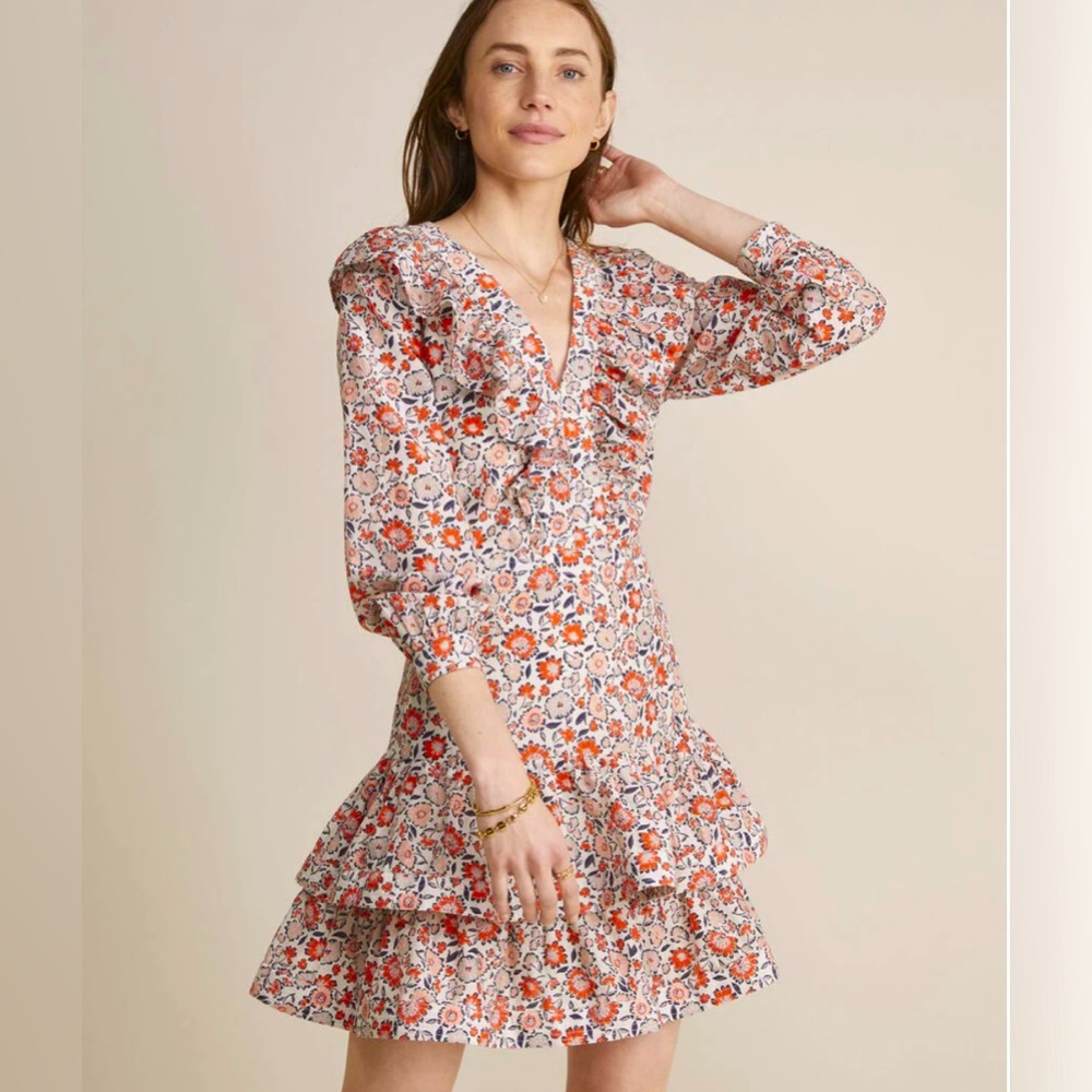 VINEYARD VINES Silk Blend Floral Ruffle Dress